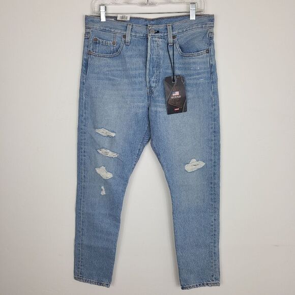 Levi NWT 501 S High Rise Skinny Leg Distressed Button Fly Light Wash Jeans 29 - Picture 2 of 8